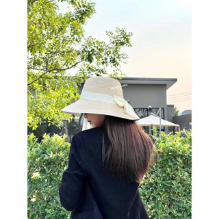 หมวกสานกันแดดผู้หญิงปีกกลาง [รุ่นA017] หัวกลมประดับโบว์