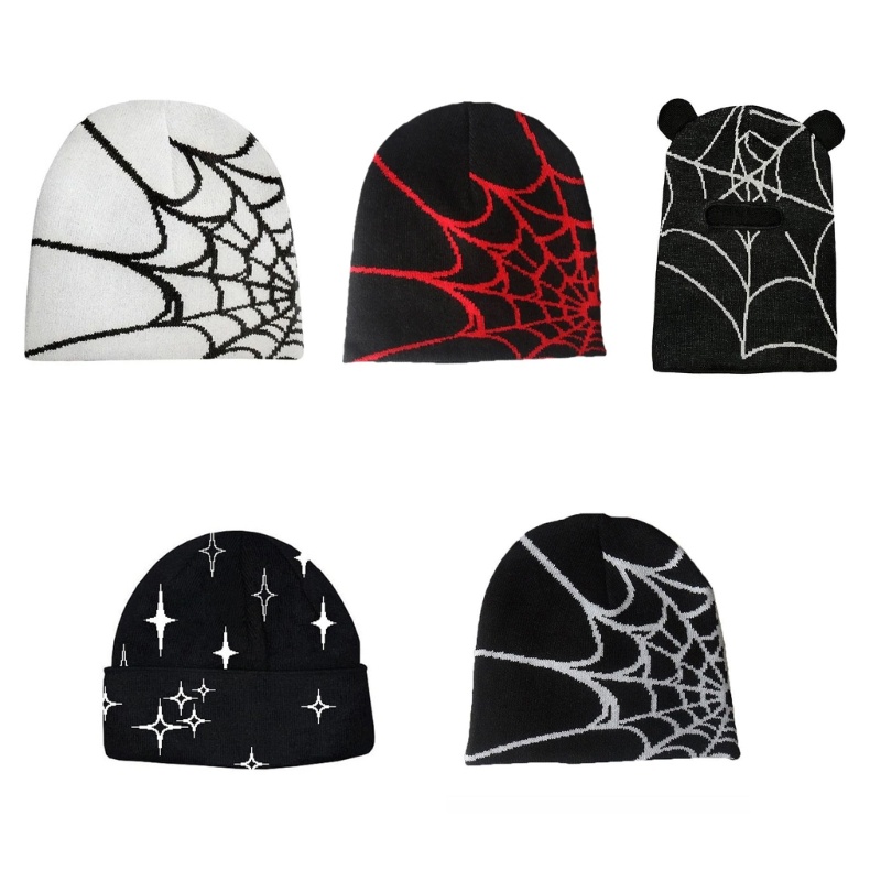 ✿ Y2K Beanie หมวกถักหมวก Spider Web หมวก Y2k Baggy Slouchy Skullies Beanie