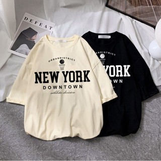 Retro แฟชั่น New York Downtown สโลแกนเสื้อยืดผู้หญิงสไตล์วินเทจวิทยาลัยสไตล์พลัสขนาดพิมพ์ TEE น่ารัก Aesthetic เสื้อ
