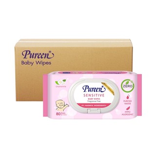 BABY ผ้าเช็ดทำความสะอาดผิว PUREEN SENSITIVE 80 แผ่น แพ็ค 12 ชิ้นBABY WIPES PUREEN SENSITIVE 80-SHEET PACK12