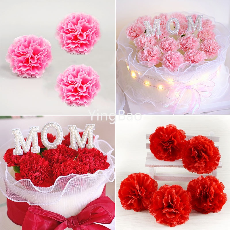 ดอกไม้คาร์เนชั่นเค้ก Toppers Happy Mother·s Day Pearl Mum Mom เค้กวันเกิด Topper ตกแต่งเค้ก