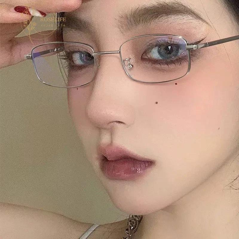 Roselife แว่นตา กรอบโลหะ ทรงสี่เหลี่ยมผืนผ้า แคบ สําหรับผู้ชาย ผู้หญิง