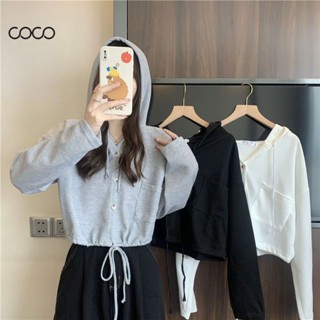 Coco~สุภาพสตรี Hoodies เสื้อโค้ทบาง เสื้อคลุมหลวมสั้น สไตล์ล…