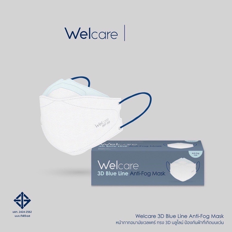 🔥ลด พร้อมส่ง🔥Welcare 3D Blue Line Anti Fog Mask ลดการเกิดฝ้าที่แว่นตา 1 กล่อง/25 ชิ้น