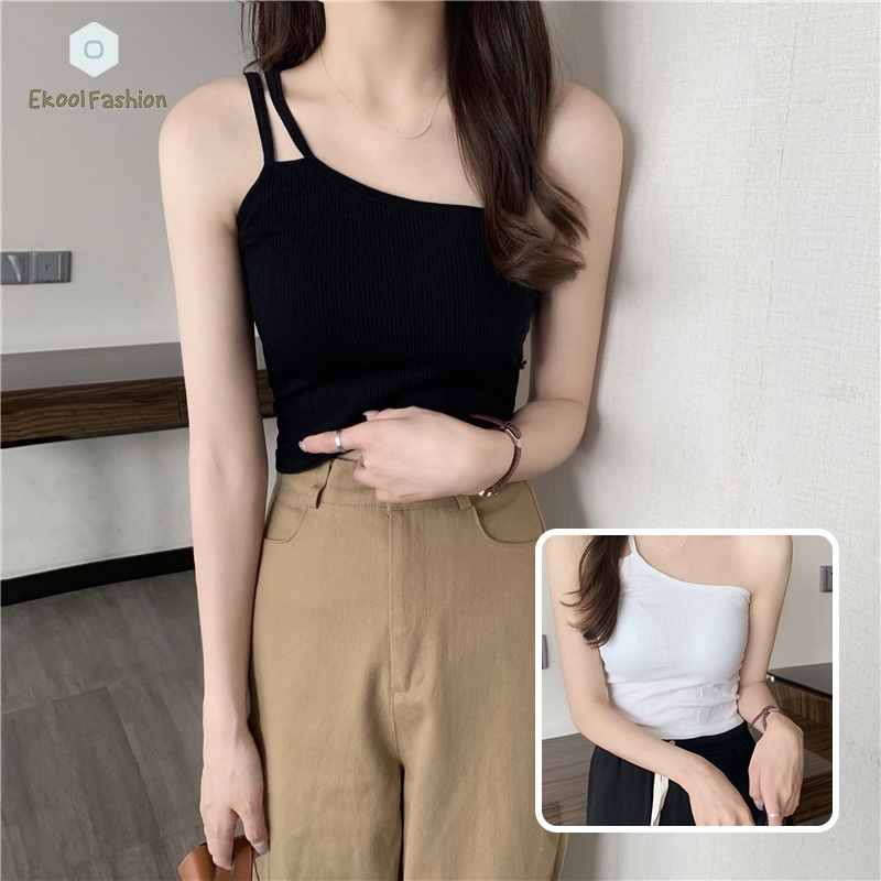 เสื้อสายเดี่ยวสตรี งานสายใขว้บ่าข้างเดียว เสื้อไหล่เดียว เสื้อสายเดี่ยวสตรี สั้น น่ารัก เซ็กซี่