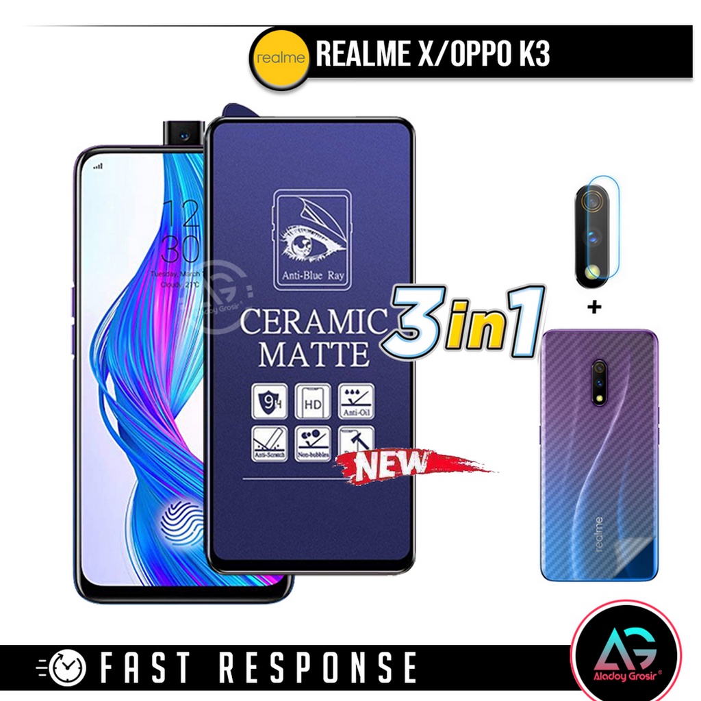 3IN1 Anti-Scratch Blue Anti-Glare Realme X/Opoo K3 Package + กล้องกระจกนิรภัยและผิวคาร์บอน