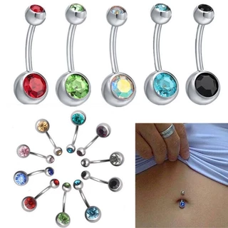 พร้อมส่ง จิวเจาะสะดือ จิวสแตนเลส หัวกลม จิวสะดือเพชร เครื่องประดับเจาะร่างกาย สำหรับผู้หญิง W3