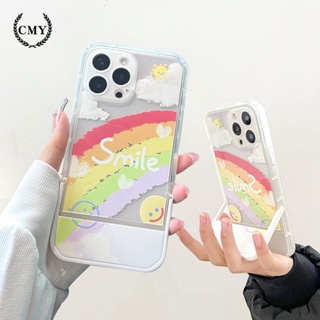 เคส iphone โทรศัพท์มือถือซิลิโคน TPU ลายหน้ายิ้ม สีรุ้ง พร้อมขาตั้ง สําหรับ เคสไอโฟน11 pro max X Xr Xs 7 8 14 Plus Se 2020 12 pro max 13