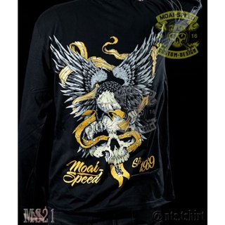 MS 21 eagle เสื้อยืด สีดำ เสื้อไบค์เกอร์ รถแข่ง Moai Speed T-Shirt ผ้าคอตตอน สกรีนลาย S M L XL XXL