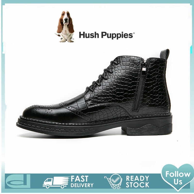 Hush ลูกสุนัขรองเท้าผู้ชาย Hush Puppies ผู้ชายรองเท้า High Cut รองเท้าหนังรองเท้าสําหรับชายรองเท้า M