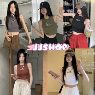 JJ shop 💜พร้อมส่ง  เสื้อกล้ามมีฟองน้ำ ทรงครอปสั้น ดีเทลปักคำน่ารักๆ"FY8034/FY8035"