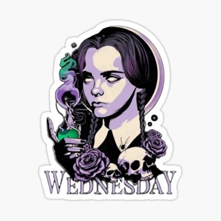 สติ๊กเกอร์กันน้ำ สติ๊กเกอร์ติดรถ แม่เหล็กติดตู้เย็น Wednesday Addams Jenna Ortega WEDA18