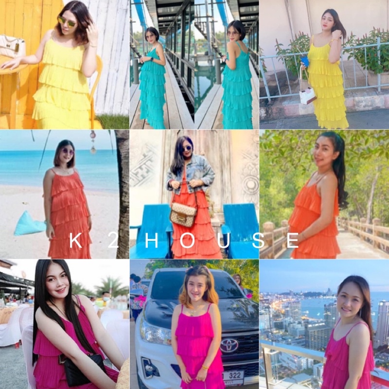 แฟชั่นชุดเดรสอัดพลีทผ้าชีฟองแต่งระบายชั้นๆป้ายTopshop สีสวยตรงปก - รูปที่ 2