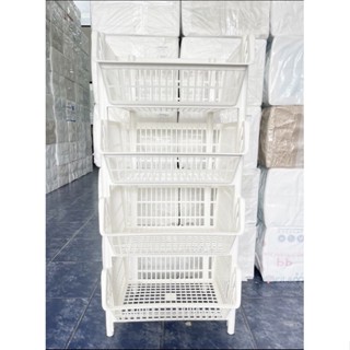 ตะกร้าใหญ่ ใส่เสื้อผ้า 4ชั้น สีขาว ขนาด43.5*35*94cm Plastic Basket