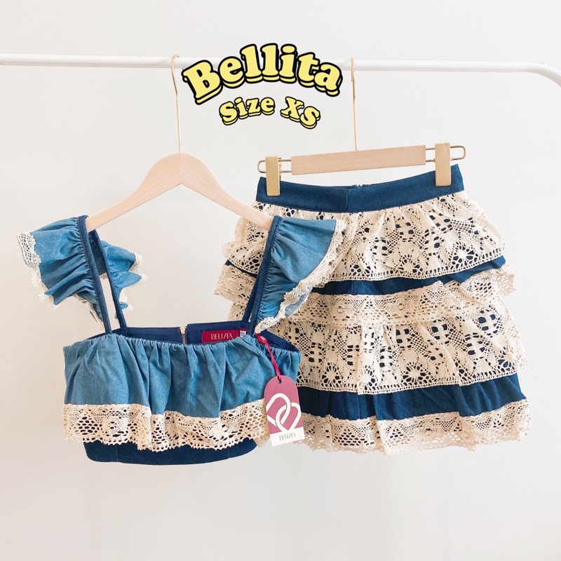 [Size XS] ป้าย Bellita เชตเสื้อยีนส์+กระโปรง