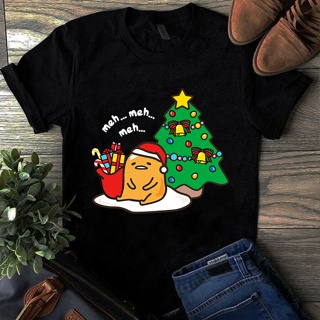 เสื้อยืดผ้าฝ้าย เสื้อยืดคริสต์มาสPrint Wear Meh Meh Meh Gudetama Gift Of Christmas Tree Santa Hat Xmas Gift Mens TS_07