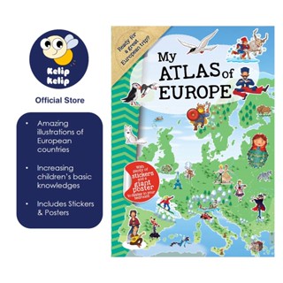 หนังสือกิจกรรม My Atlas of Europe พร้อมสติกเกอร์ โปสเตอร์ยักษ์ สําหรับเด็ก เพื่อการเรียนรู้ และสํารวจทวีป