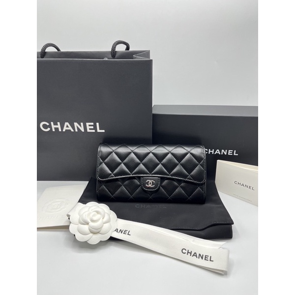 CHANEL Sarah Black Caviar SHW Wallet ( chip )