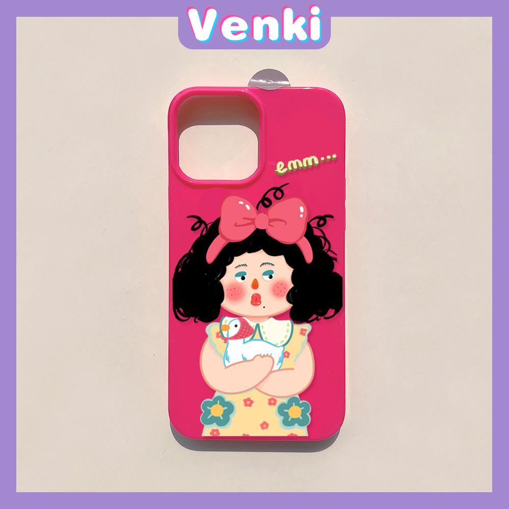 VENKI - iPhone11 เคสโทรศัพท์แบบนุ่มTPU ลูกอมสีชมพูเคลือบเงาการ์ตูนน่ารักผมหยิกสาวกันกระแทกป้องกันกล้องสำหรับiPhone 14 13 12 11 Pro Max XR XS7 8 Plus