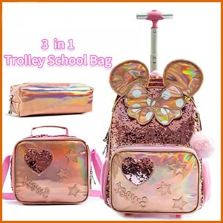 Trolley School Bag Sequin 3 in 1 Gold Pink