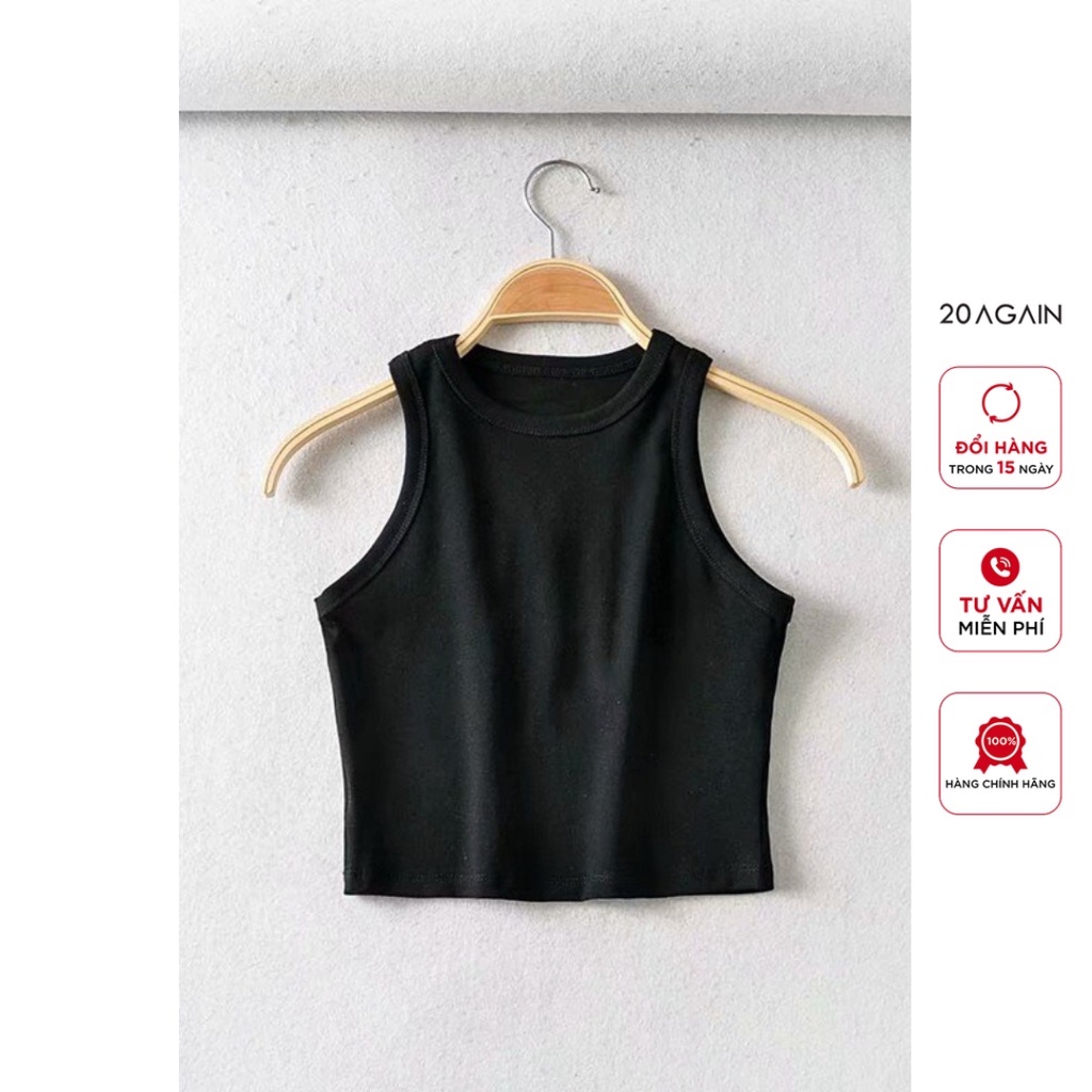 20again เสื้อครอปผู้หญิงคอกลมและรัดรูปรักแร้ ดีไซน์เข้ารูป เสื้อกล้ามผ้าคอตตอนยืดอย่างดี ATW2005