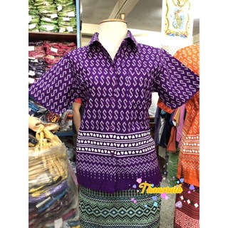 เสื้อเชิ้ตลายขอ หญิง แขนสั้น ผ้าคอตตอน สีไม่ตก พิมพ์ลาย ไม่อัดกาว Thanarath Shirt Cotton , S printed Short Sleeve