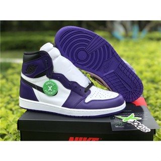 Qjkf Air Jordan 1 Retro High OG ศาล สีม่วง 555088-500 รองเท้าผ้าใบ สําหรับผู้ชาย