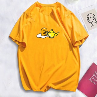 เสื้อคู่รัก เสื้อยืดผู้หญิง GUDETAMA การออกแบบพิมพ์ไข่เสื้อยืดผ้าฝ้าย unisex COD ขนาดเอเชีย $jp Tee_07