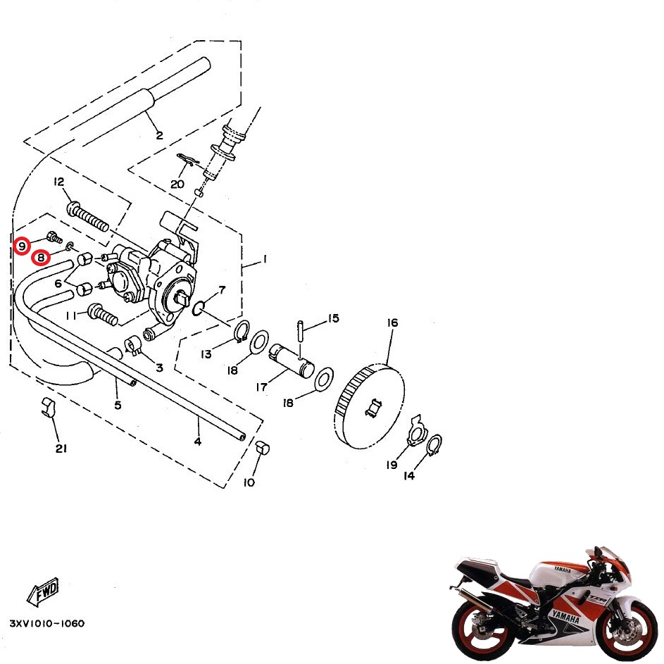 Yamaha TZR250 3XV ครูเลือดออก Buang Angin Pump 2T Japan (3WF-13185-00/1YU-13187-00)
