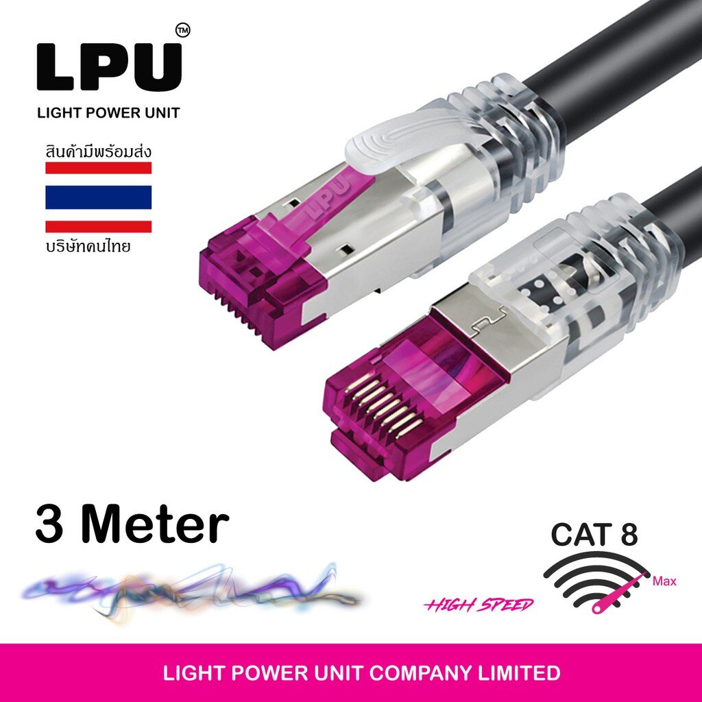 LPU สายแลน Cat8 ความยาว 3 เมตร 40Gbps 2,000 MHz เข้าหัว RJ45 OFC 50U สำเร็จรูป