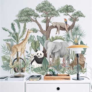 สติ๊กเกอร์ติดผนัง สติ๊กเกอร์สัตว์ ลายสัตว์ ต้นไม้ สติกเกอร์แต่งผนัง wallsticker animals แต่งร้านกาแฟ M01123