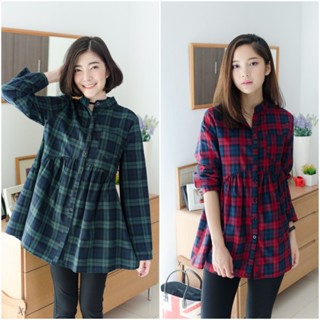 Narinari : NT398 Flannel Checkered Long Shirt  (ใช้โค้ด NARISP9 ลดทันที 65.- เมื่อช็อปครบ 500.-)