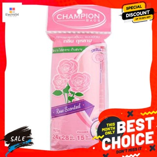 แชมเปี้ยน ถุงขยะแบบม้วน กลิ่นกุหลาบ ขนาด 24x28 นิ้ว 15 ใบ Champion Roll-Up Garbage