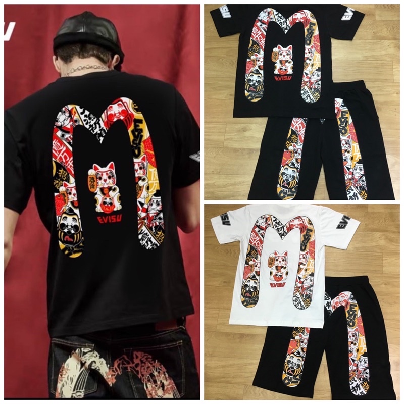 เสื้อชุดเซทคอกลมอีวิสุEvisu  +ขาสั้นพิมพ์สวยงานคมชัดผ้าดี M-2xl  _08