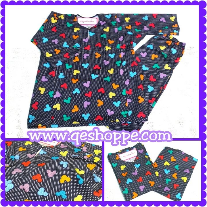 Johor Childrens Kurung Dress English Cotton Dark Blue Mickey (2-3y, 3-4y)