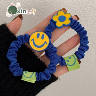 【XINYIA】ยางรัดผม ยืดหยุ่นสูง ลายดอกไม้หน้ายิ้ม สีฟ้า สําหรับผู้หญิง 2023