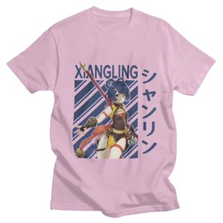 Men T-Shirt Xiangling Genshin Impact T Shirts for Pure Cotton Tee Anime Game Tshirt Short Sleeve Casual Merch_03