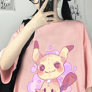 2021 Summer Women T-shirt Pokémon Ghost Pikachu Loose Oversized T-shirt Comfortable Unisex Clothing_07