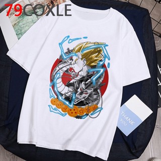 คอลูกเรือเสื้อยืดคอกลมเสื้อยืด ผ้าฝ้าย พิมพ์ลายกราฟิกการ์ตูน Dragon Ball Z  Son Goku Kawaii Super Saiyan สไตล์ญ_04