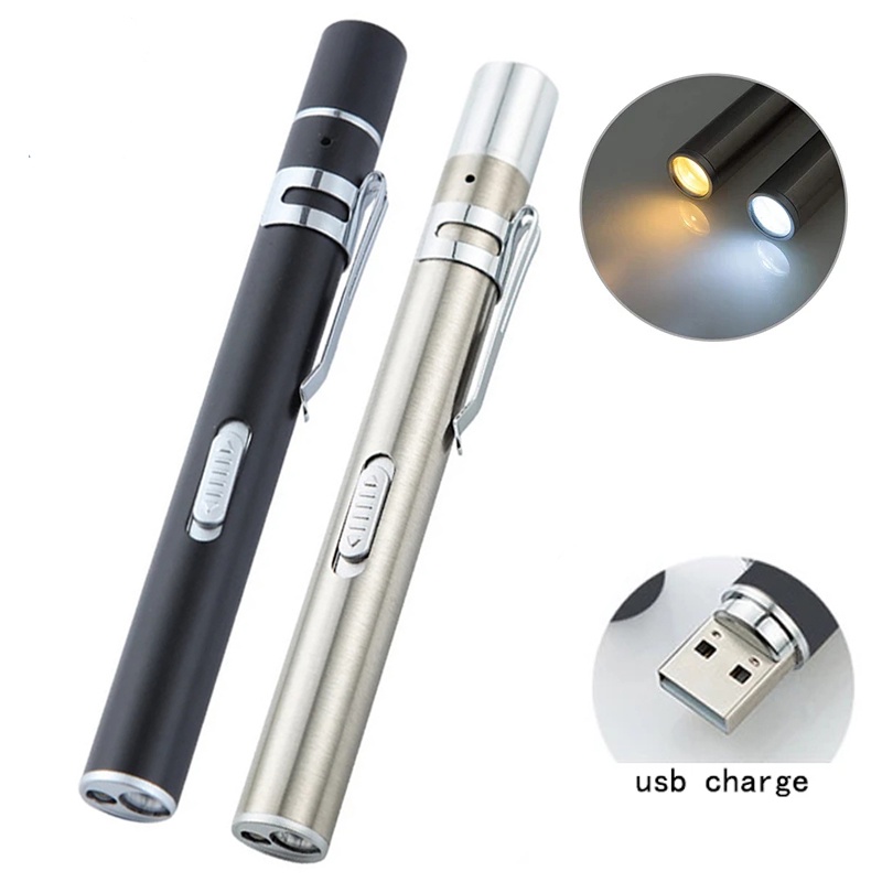 ปากกาไฟฉายทางการแพทย์ LED ขนาดเล็ก แบบพกพา กันน้ํา ชาร์จ USB สําหรับตั้งแคมป์ หมอ ไฟฉายสเตนเลส