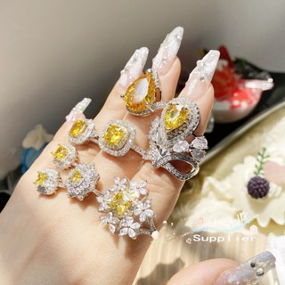 ศรีลังกา Topaz แหวนปรับเปิดนิ้วชี้แหวนใน 18K ทองทองเซอร์โคเนียมแหวนเพชร