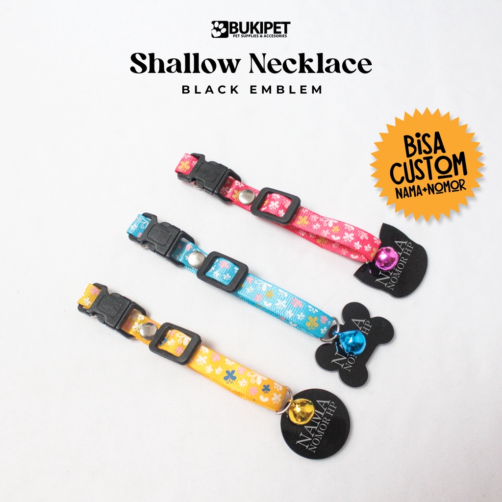 BUKIPET สร้อยคอแมวชื่อที่กําหนดเอง วัสดุแถบไนลอน – สร้อยคอตื้น (สีดํา ACRYLIC)