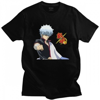 เสื้อผู้ชายเท่ แปลกใหม่ผู้ชาย Gintama เสื้อยืดผู้ชายแขนสั้นเสื้อยืดผ้าฝ้ายคอโอคอกราฟิกอะนิเมะ Gintoki Sakata Tee ท็_08