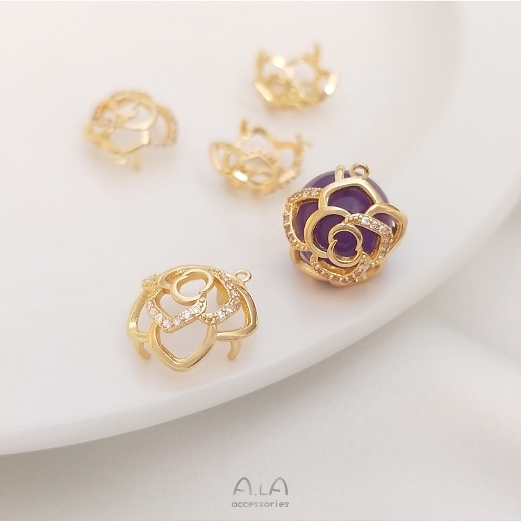 ❤️เครื่องประดับ DIY❤️จี้คริสตัล ไข่มุก ชุบทอง 14k รูปดอกกุหลาบ ฝังเพทาย ทรงกลม แฮนด์เมด DIY[ฝาลูกปัด/สร้อยข้อมือ/สร้อยคอ/ต่างหู/กําไลข้อมือ]