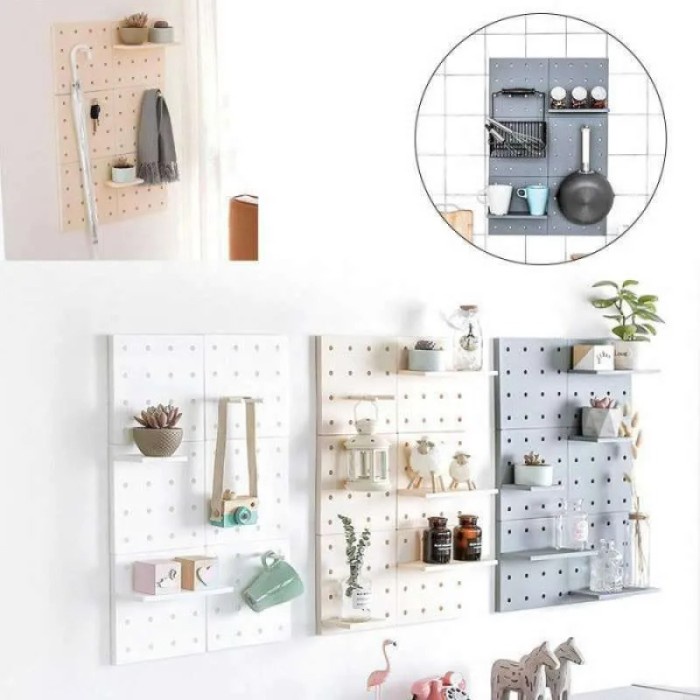 Pegboard ชั้นวางของติดผนัง - ชั้นวางของติดผนังแบบไม่มีตะปู