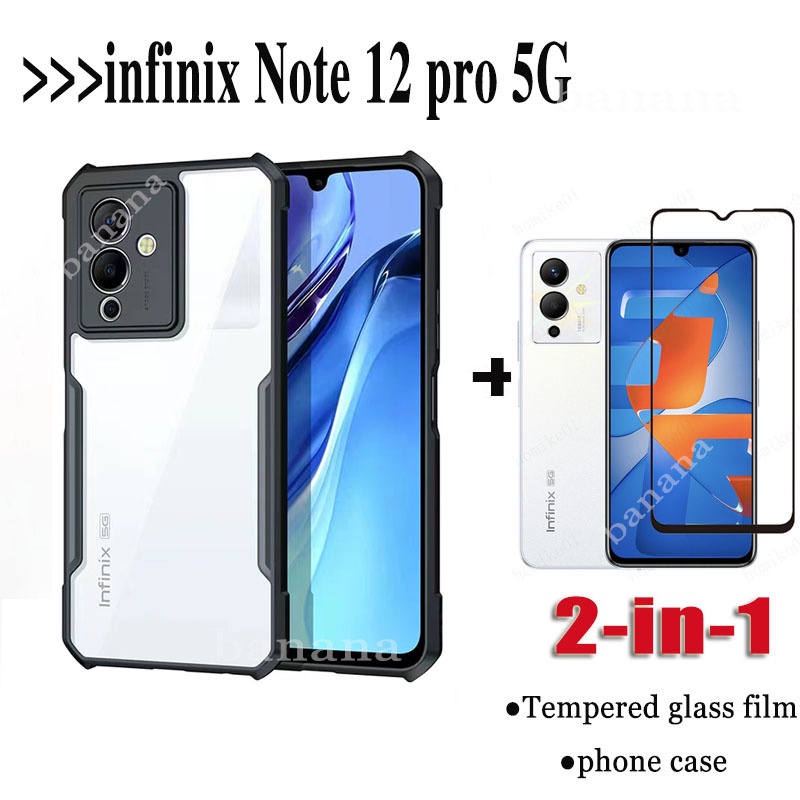 2in1 infinix note 12 pro 5G เคสกันกระแทก เคสแข็ง แบบใส และกระจกนิรภัยกันรอยหน้าจอ