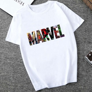 【ใหม่】Showtly MARVEL Studios White T Shirt Captain America Iron Spider Short Sleeve Vogue The Avengers Summer Tee T_11