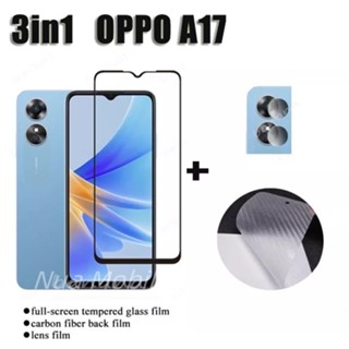 3in1 OPPO A17 ฟิล์มเลนส์กล้อง + ฟิล์มกระจกเต็มจอ+ ฟิล์มหลัง ฟิล์มกันกระแทกขอบดำ