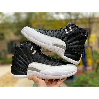 Epmj Air Jordan Retro 12 XII Playoff รองเท้ากีฬาบาสเก็ตบอล สีดํา สีขาว สีแดง AJ12