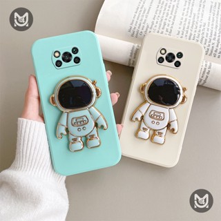 【พร้อมส่ง】เคสโทรศัพท์มือถือซิลิโคน ทรงสี่เหลี่ยม ลายนักบินอวกาศ มีขาตั้ง สําหรับ Xiaomi Poco X3 NFC X4 GT M3 M4 Pro F4 F3